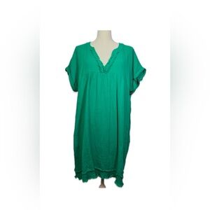 Zenana Outfitters Cotton Dress Women’s Size L Green Distressed with Pockets